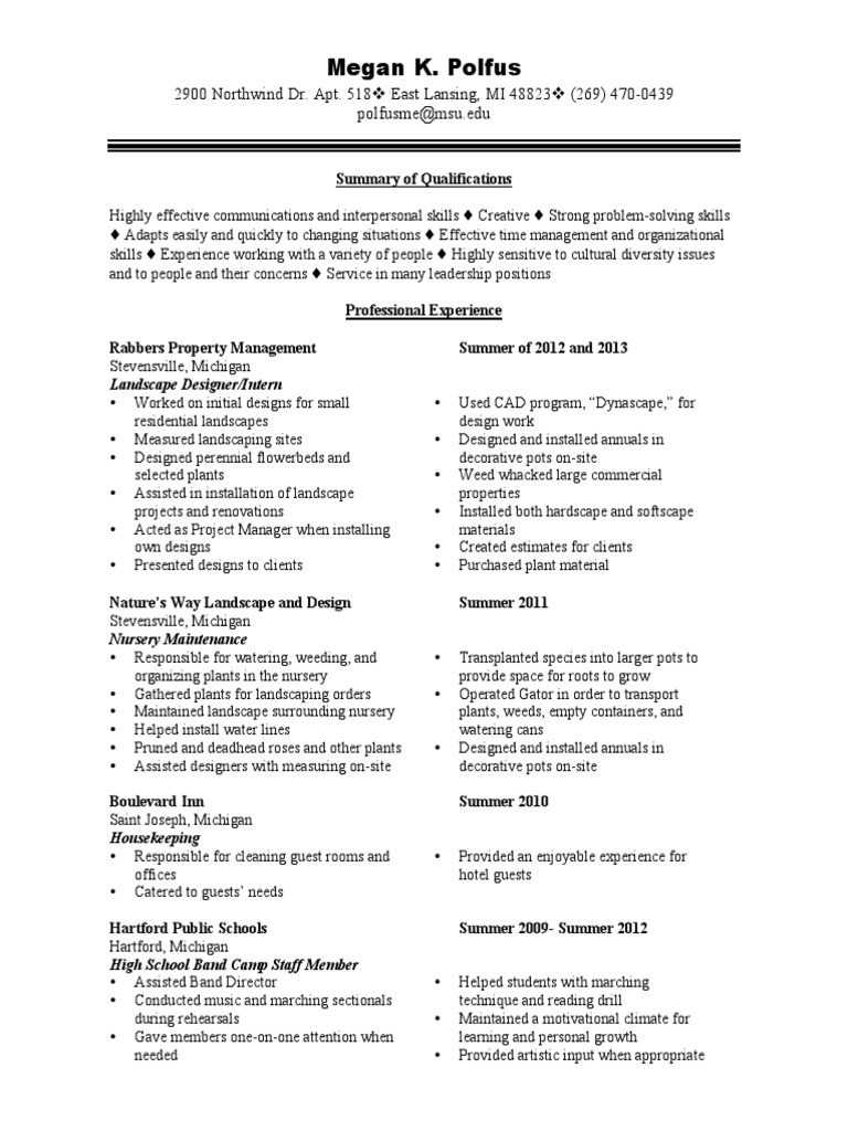 megans resume 11513 later Michigan State University Plant Nursery