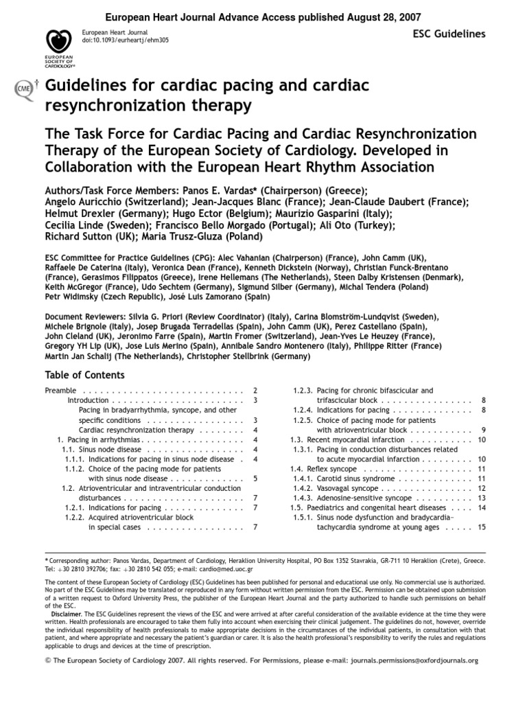 Guidelines Cardiac Pacing 2007 Artificial Cardiac Pacemaker Cardiac