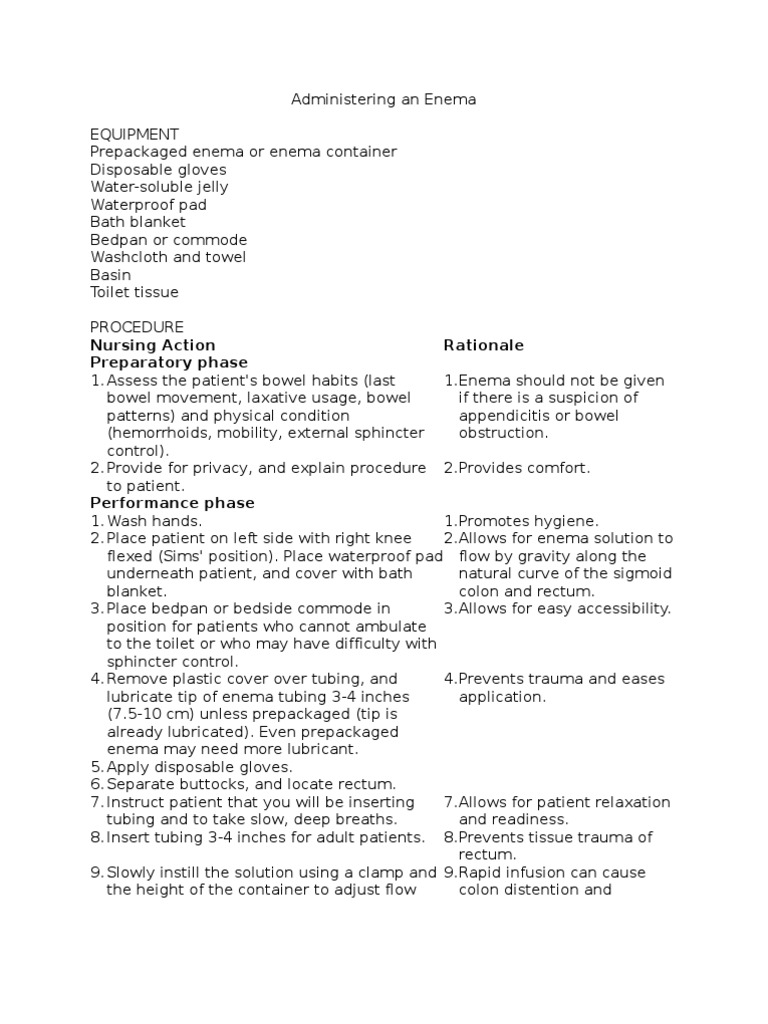Home Enema Administration Guide | PDF | Rectum | Feces