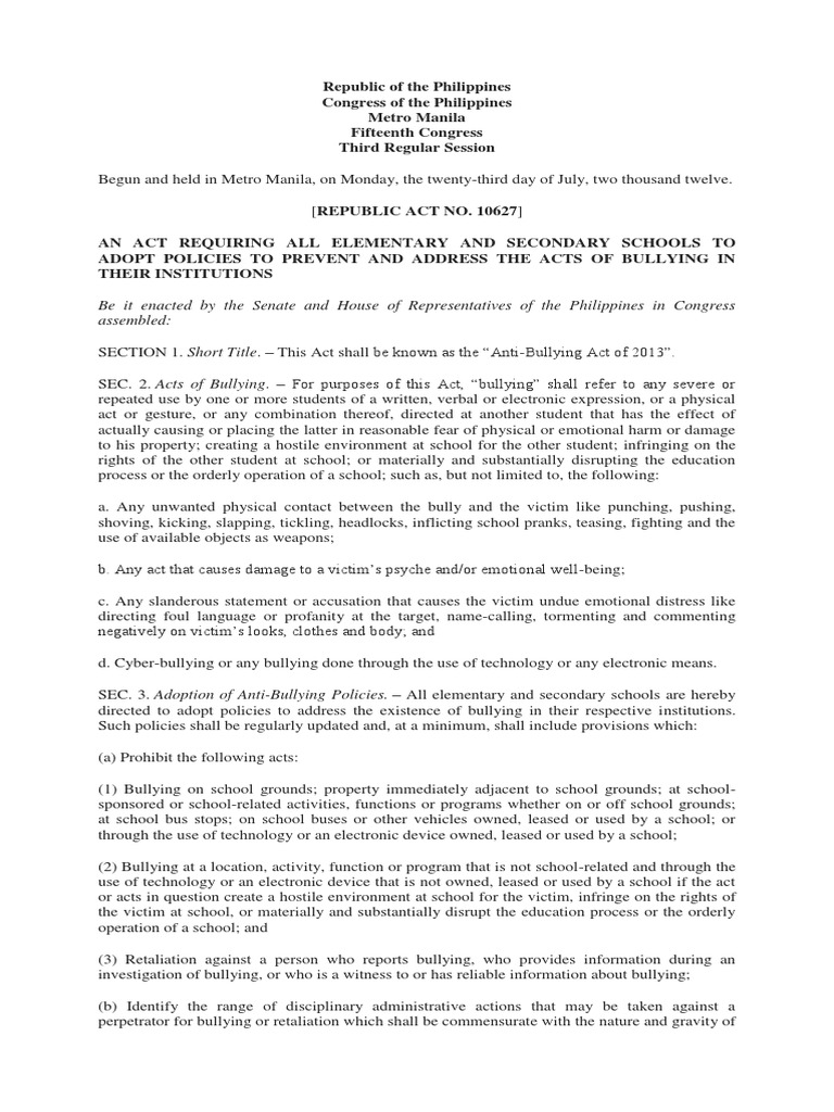 Republic Act No Docx Bullying Victimology