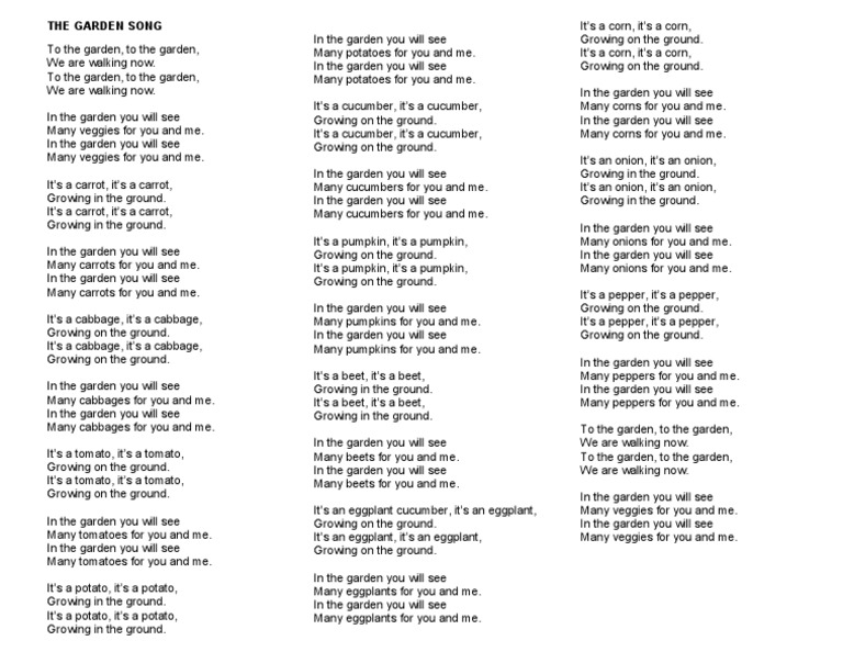 The Garden Song Lyrics PDF Cucumber Tomato