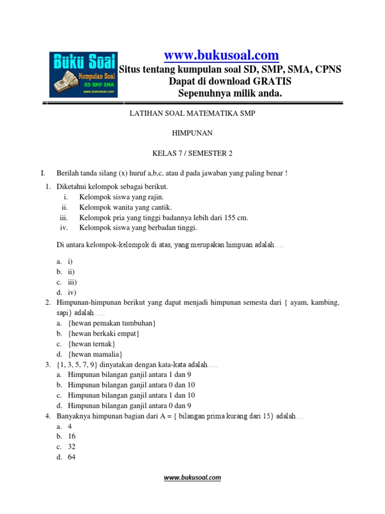 7 Latihan Soal Matematika Himpunan Smp