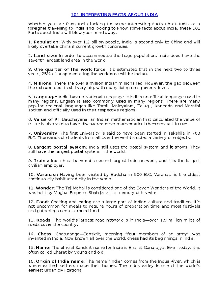 30 SOME INTERESTING FACTS ABOUT INDIA PDF intelligence overview