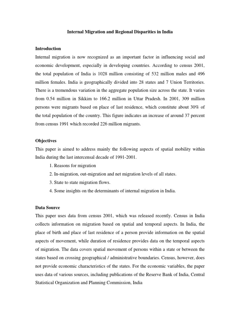 Internal Migration Trends in India | PDF | Human Migration | Census