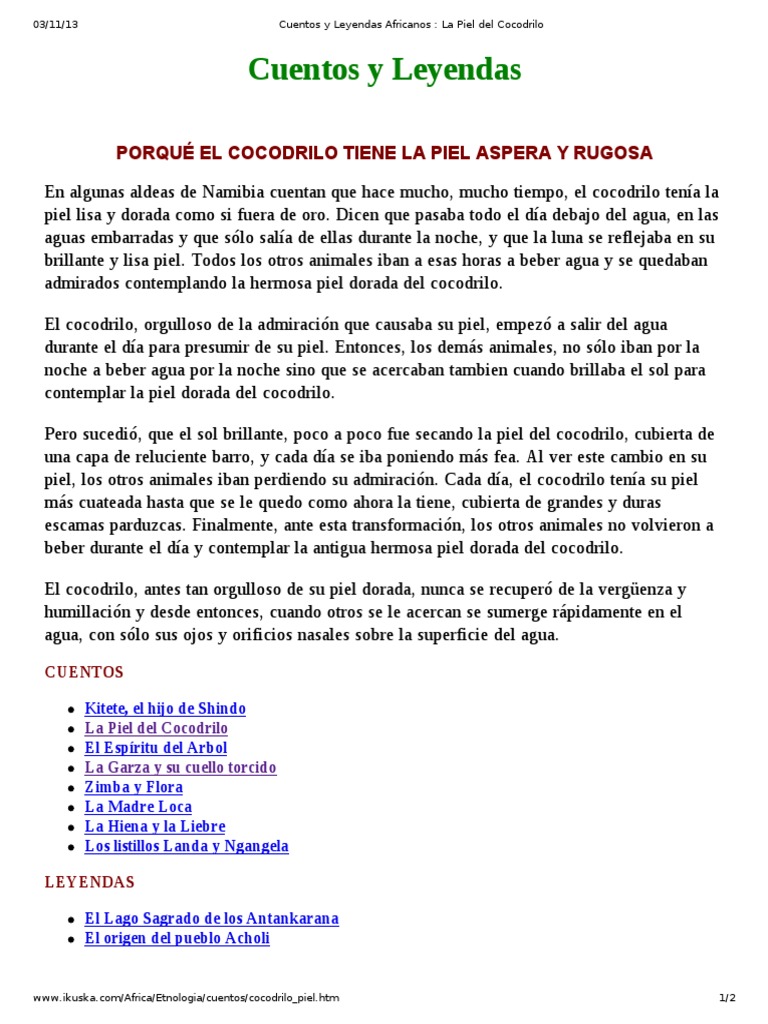 Cuentos y Leyendas Africanos - La Piel Del Cocodrilo | PDF