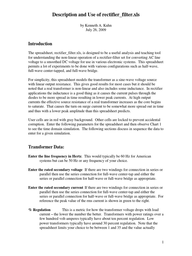 Rectifier Filter Spreadsheet Instructions Pdf Pdf Rectifier Capacitor