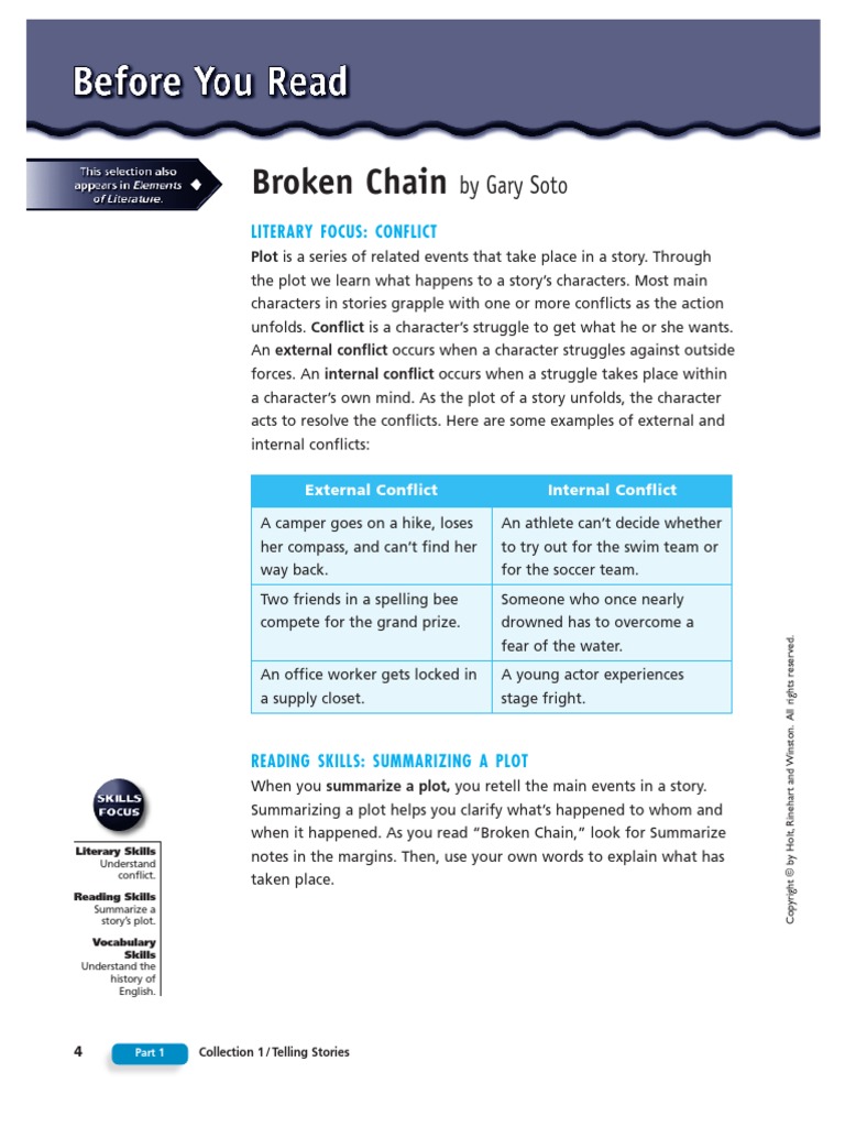 Broken Chain by Gary Soto Reading Comprehension