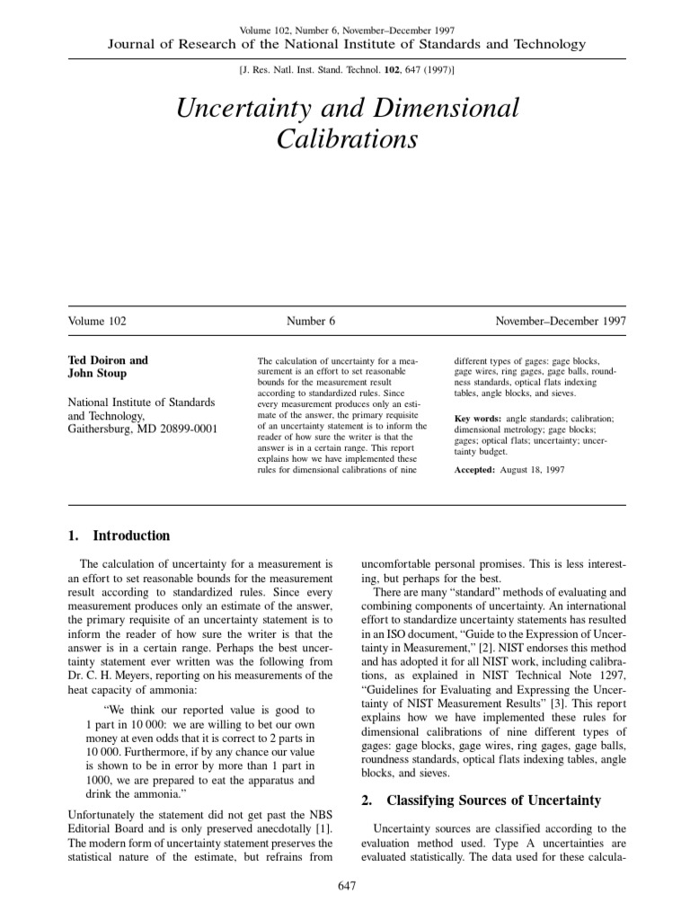 Uncertainty and Dimensional Calibration32 PDF | PDF
