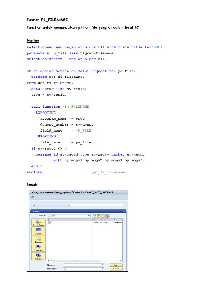 F4_FILENAME Function in SAP ABAP | PDF