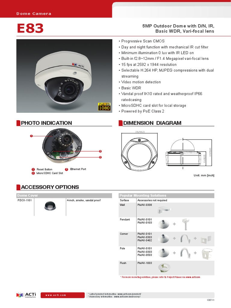 Photo Indication Dimension Diagram 5MP Outdoor Dome With D/N, IR