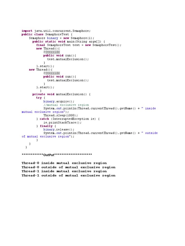 Java Semaphore Mutual Exclusion Example | PDF