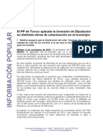 El PP de Torrox Aplaude La Inversión de Diputación en Distintas Obras de Urbanización en El Municipio