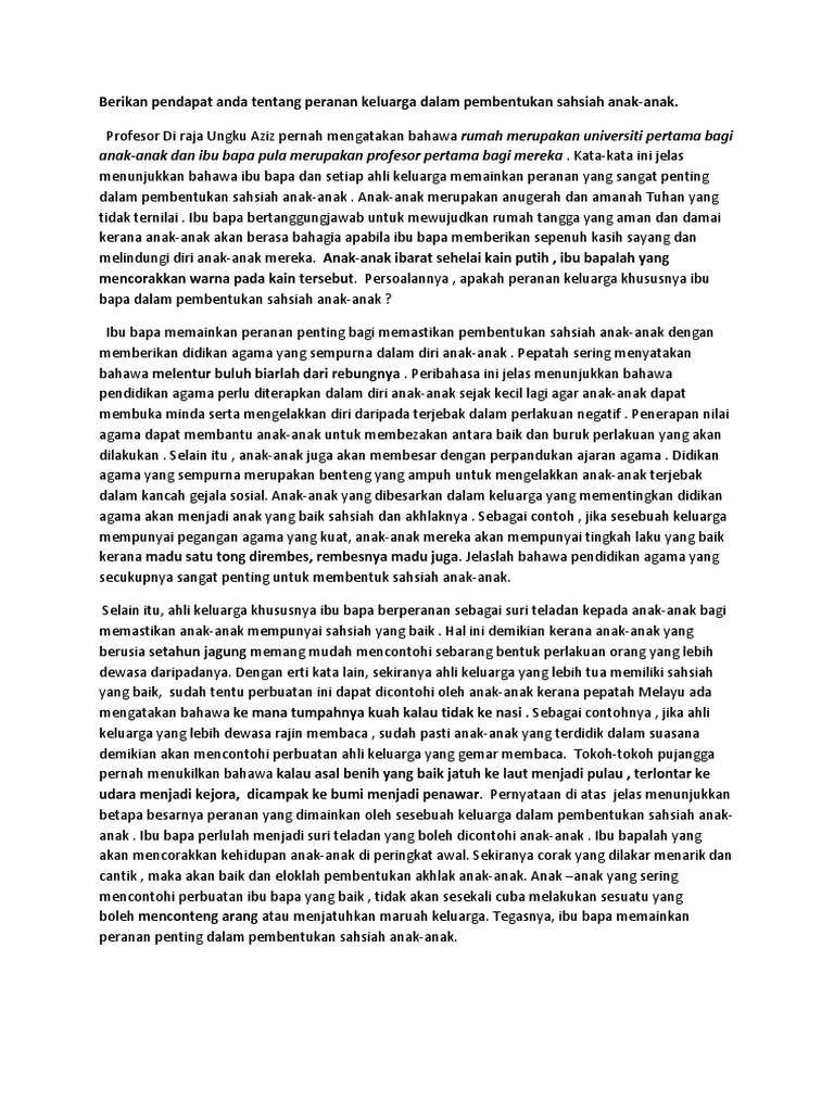 Berikan Pendapat Anda Tentang Peranan Keluarga Dalam 