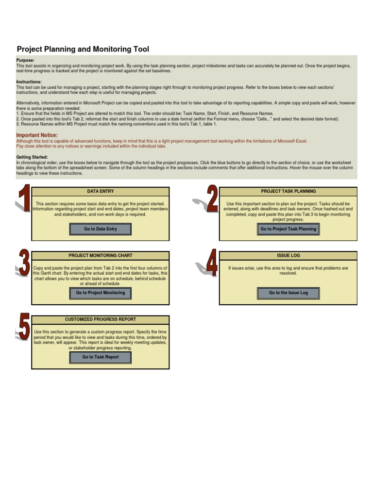 Project Planning and Monitoring Tool: Important Notice | PDF ...