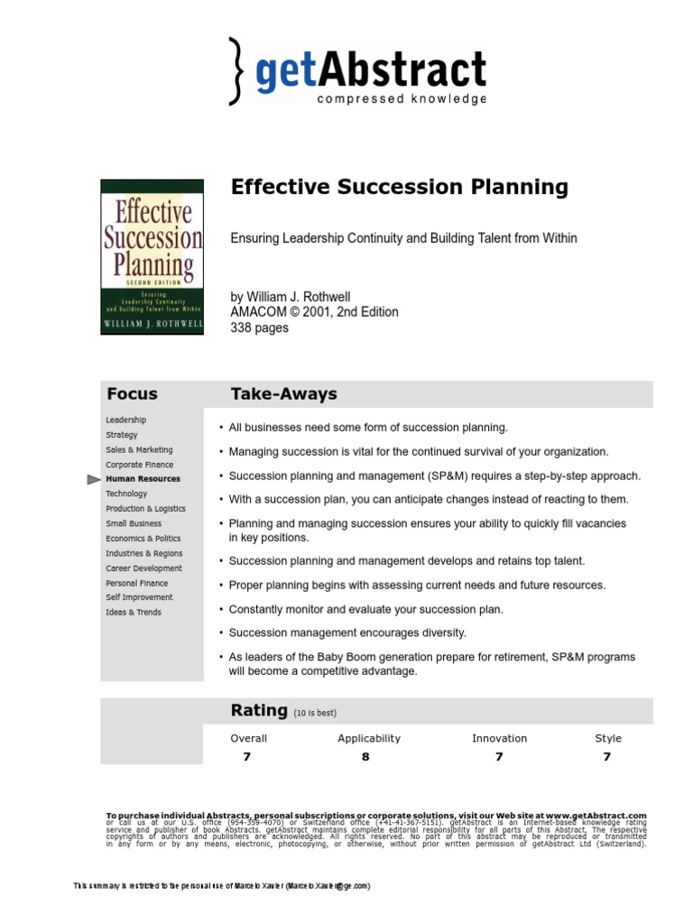 Effective Succession Planning Rothwell en 2056 PDF PDF Succession