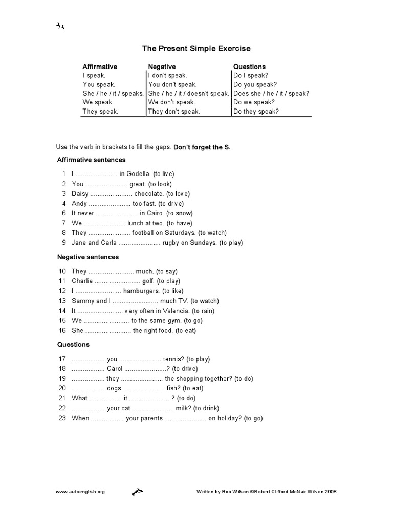Present Simple Exercises with Answers | PDF