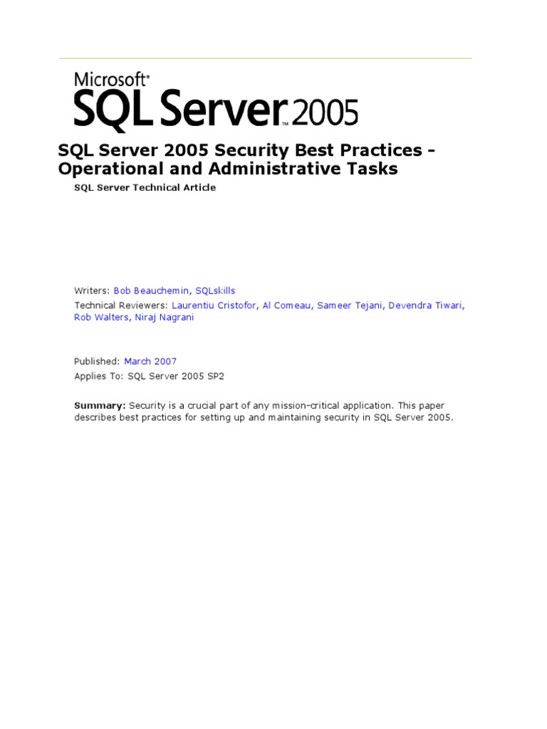 SQL Server 2005 Security Best Practices - Operational and ...