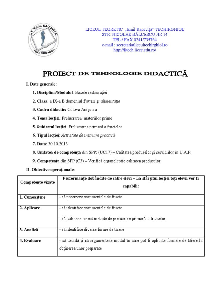 Proiect Turism Si Alimentatie | PDF