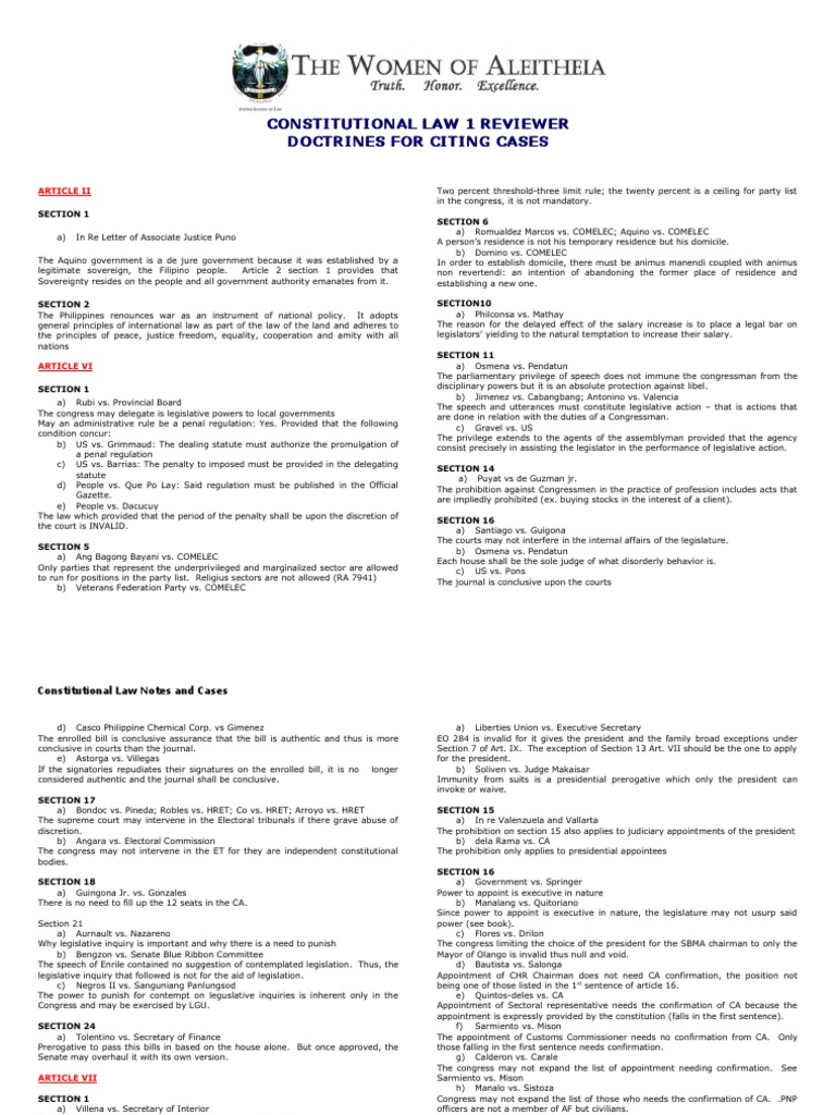 Constitutional Law 1 Case Review Guide | PDF | Standing (Law) | Judiciaries