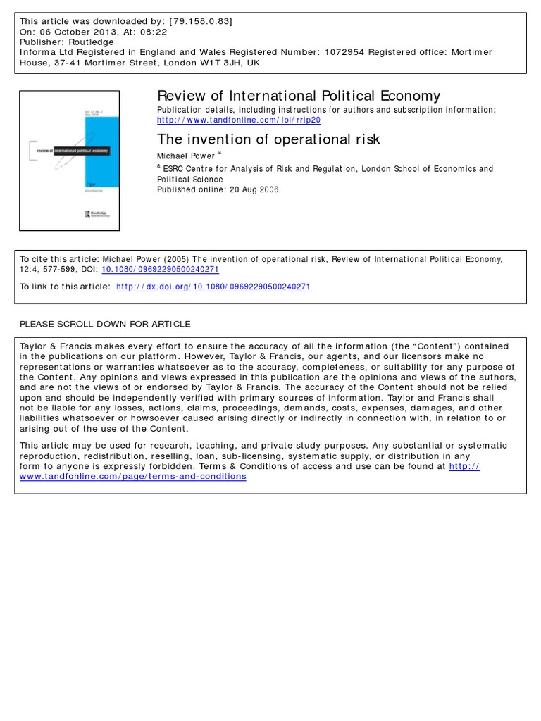 The Invention of Operational Risk | PDF | Operational Risk | Basel Ii