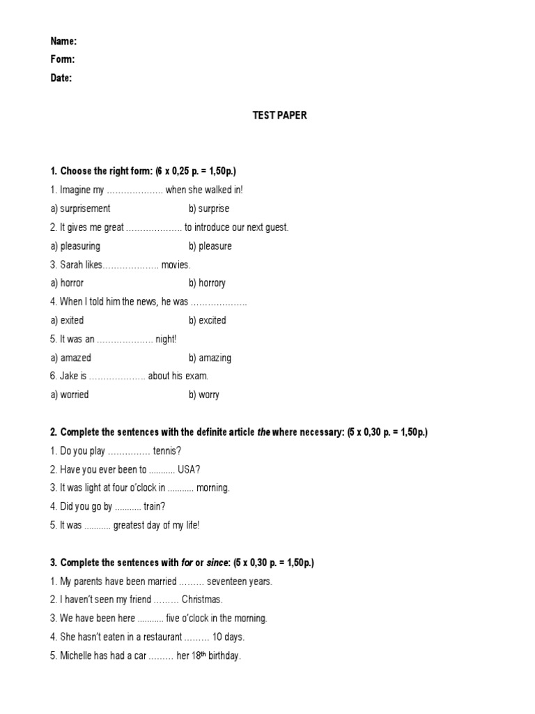 Name: Form: Date: Test Paper | PDF | Entertainment (General) | Languages