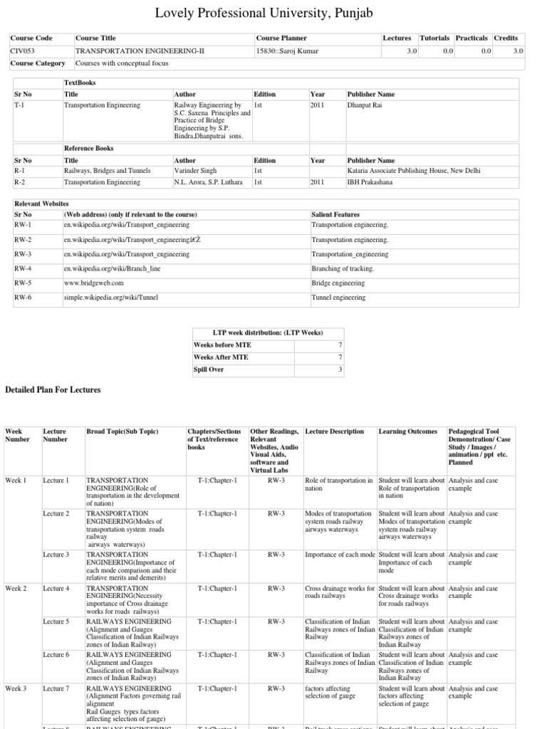 Transportation Engineering II Course Guide | PDF | Tunnel | Bridge