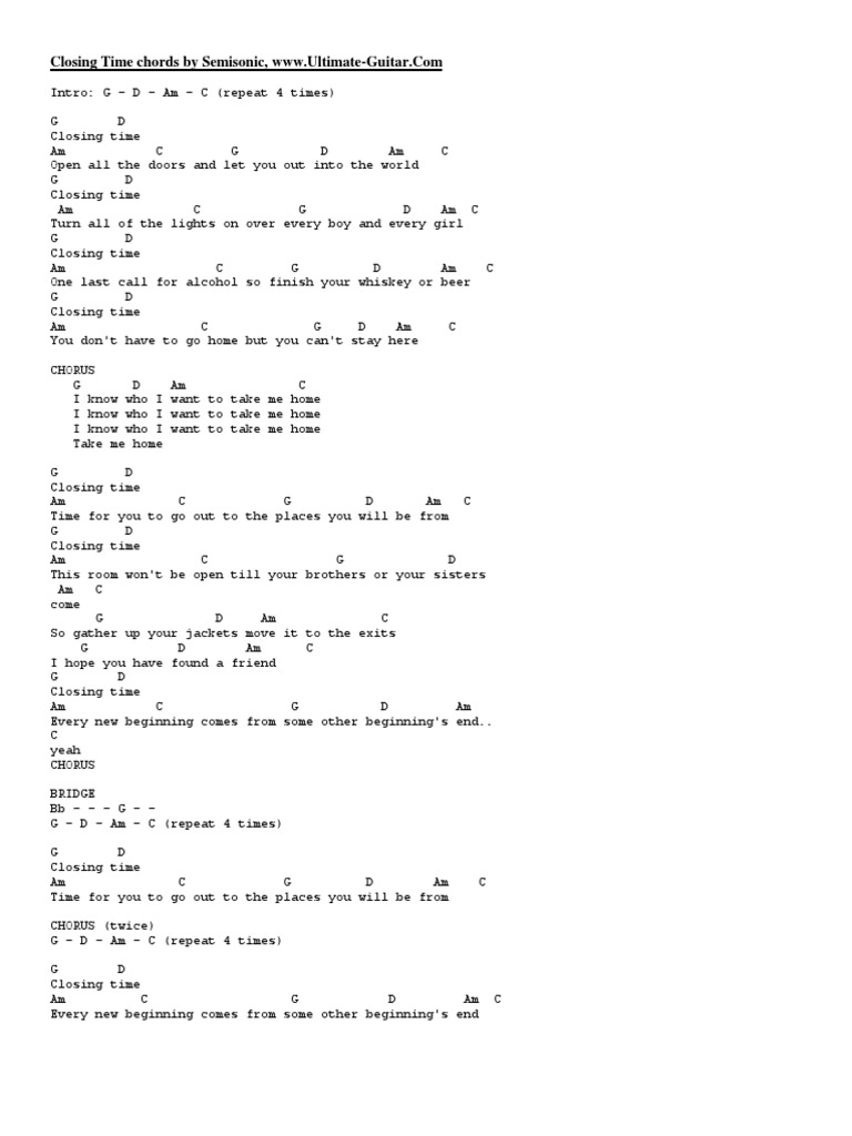 Closing Time Chords PDF Song Structure European Music