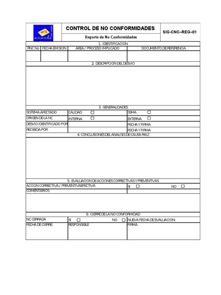 Movimiento revelaci n v spera registro de no conformidades ejemplo