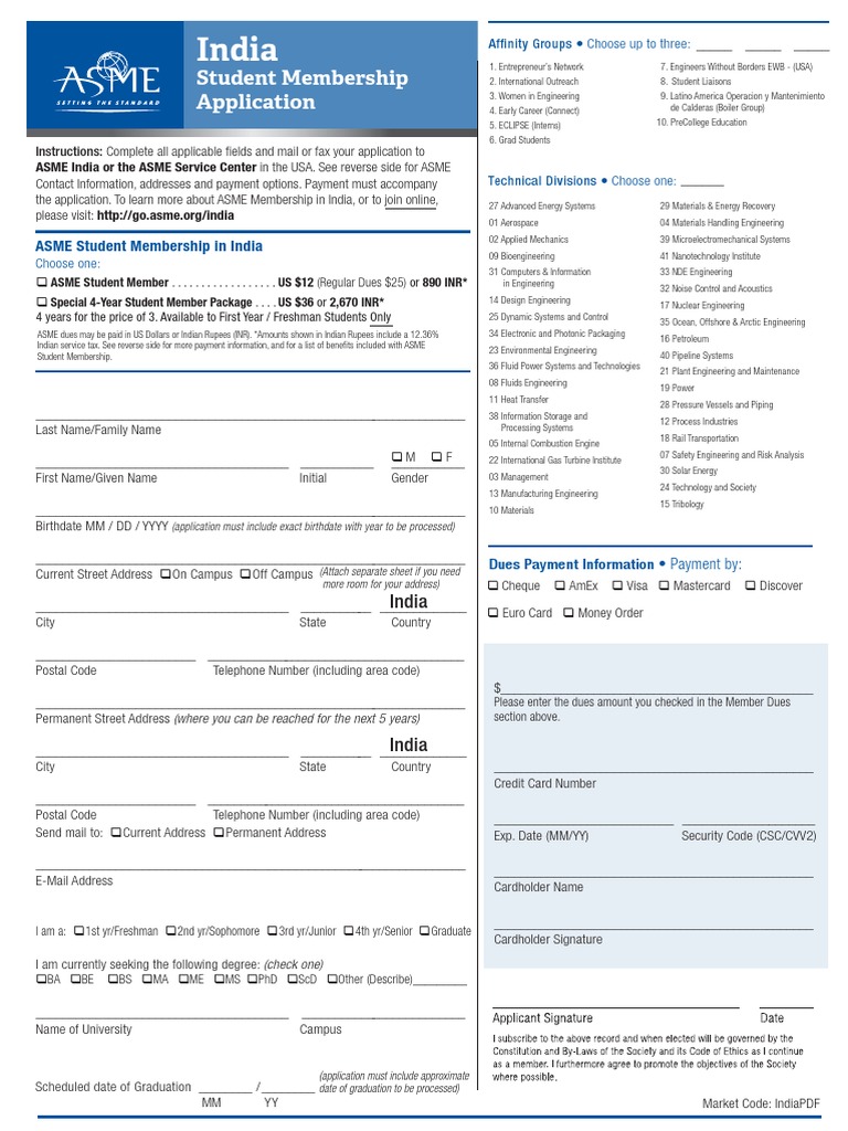ASME Membership in India Student Application PDF | PDF | Cheque ...