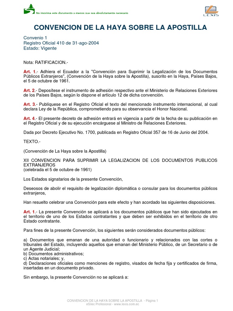 Convencion de La Haya Sobre La Apostilla PDF Diplomacia Cónsul