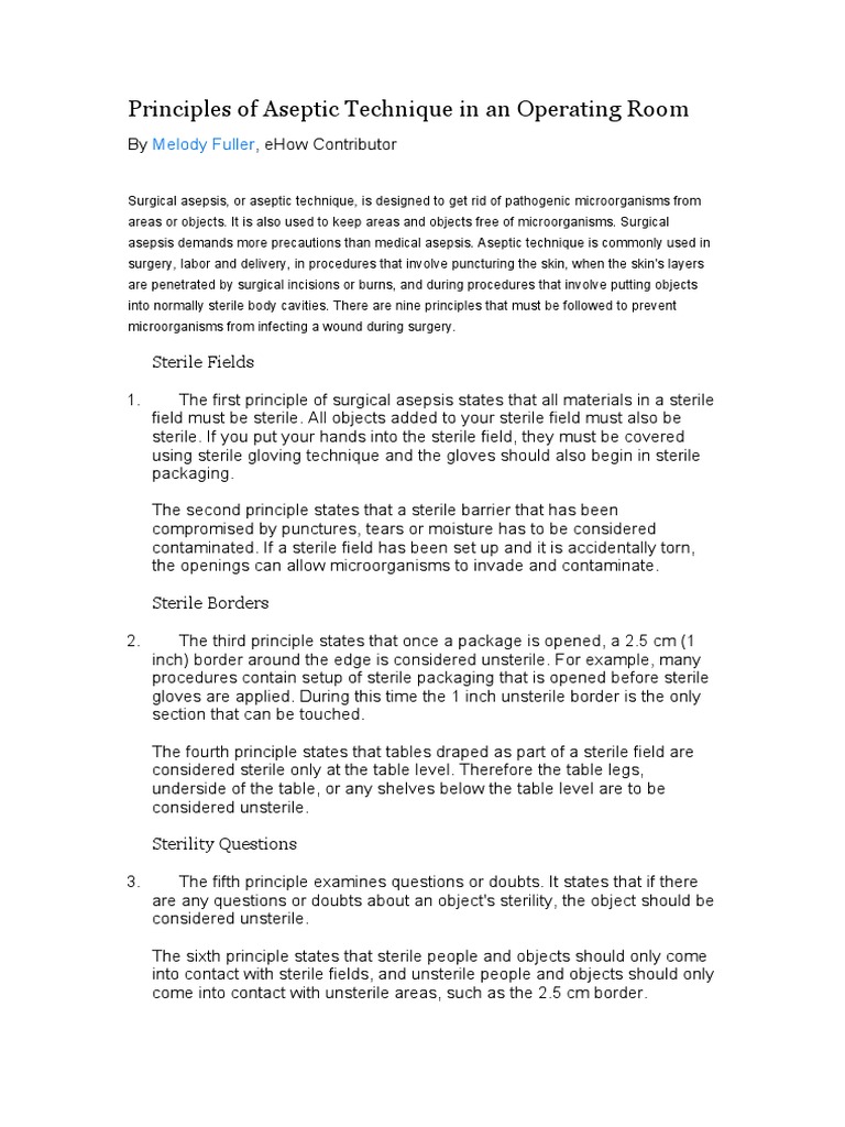Aseptic Technique Principles in Surgery | PDF | Surgery | Hygiene