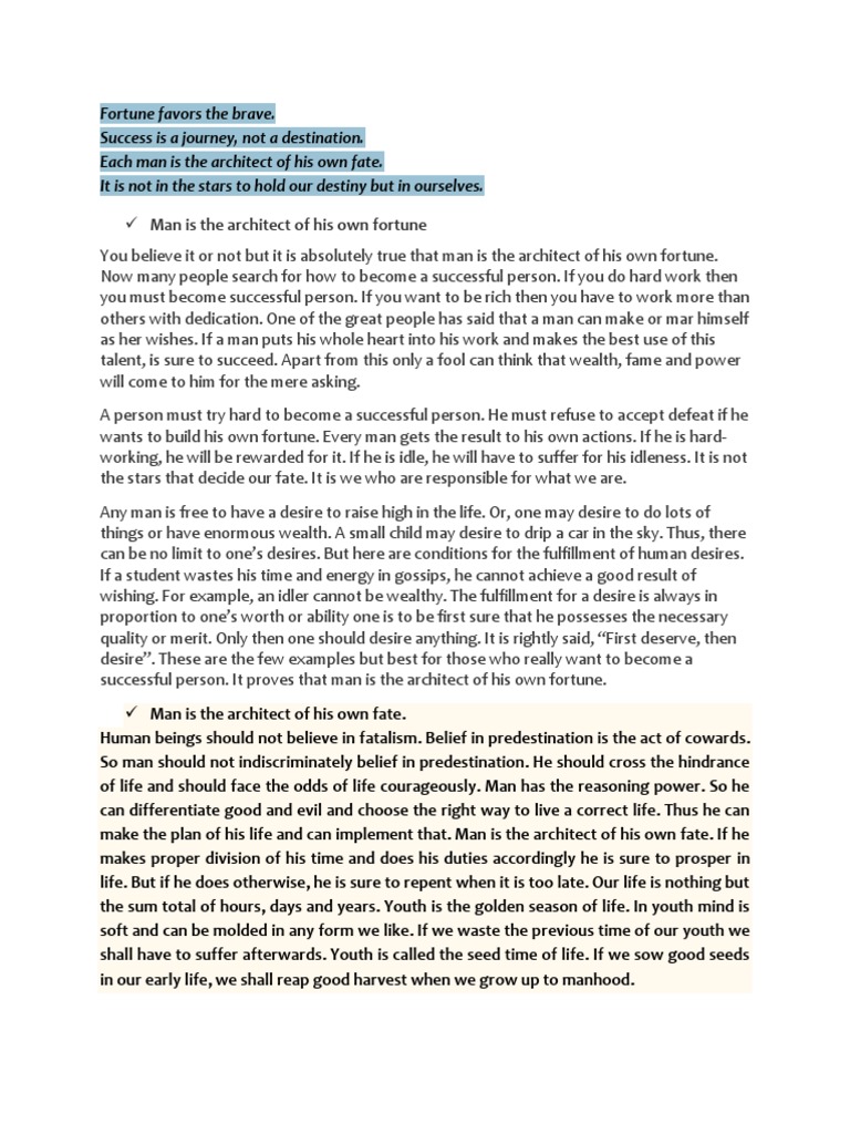 Man Is The Architect of His Own Fnjte PDF Luck Destiny