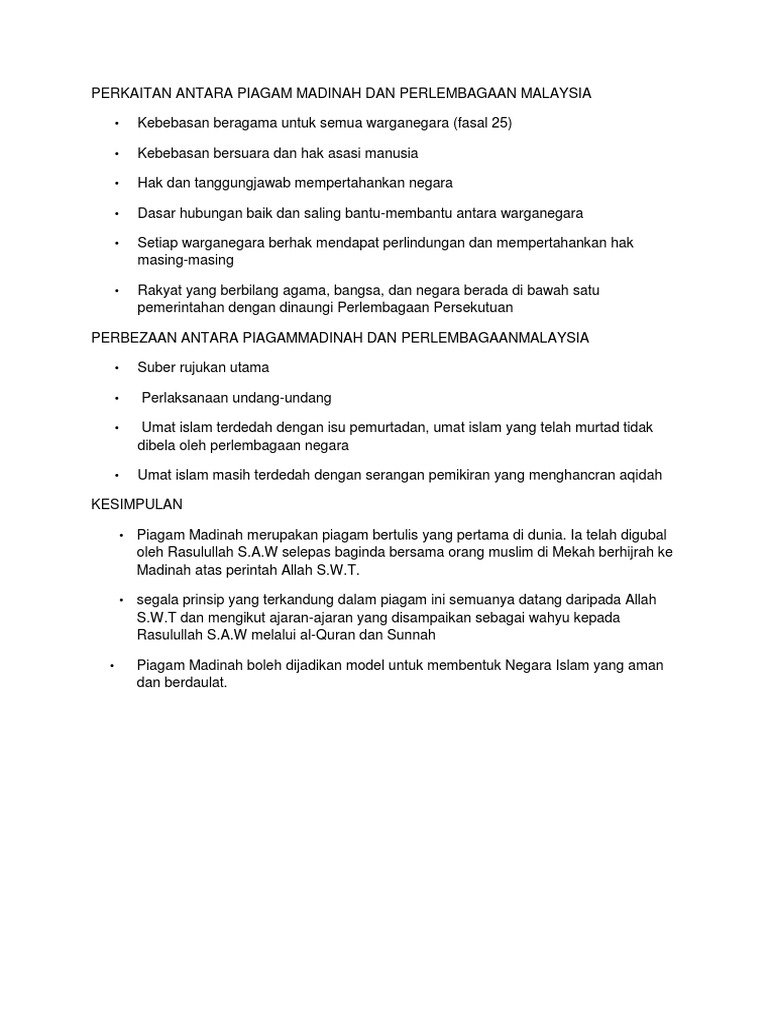 Perkaitan Antara Piagam Madinah Dan Perlembagaan Malaysia Docx