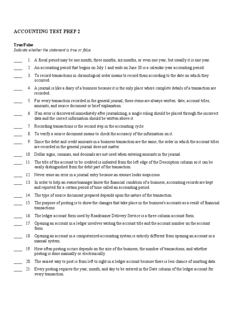 ACCOUNTING TEST PREP 2.doc | Debits And Credits | Expense