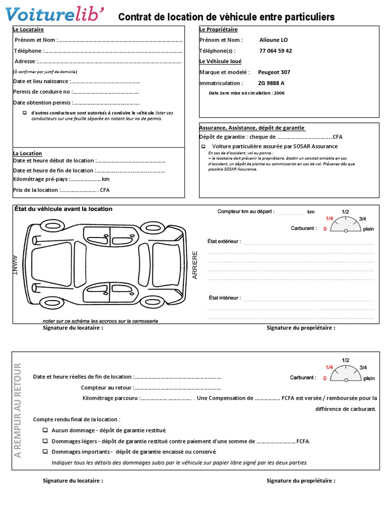 Contrat Location Vehicule Entre Particulier