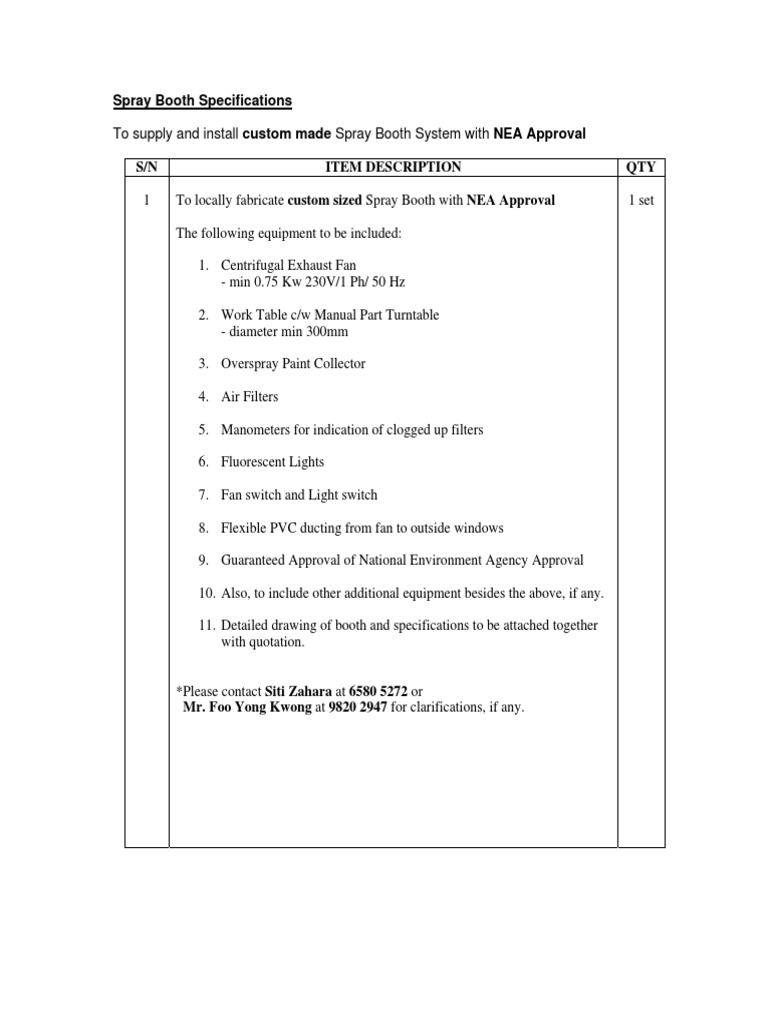 Spray Booth Specifications.pdf Mechanical Engineering Equipment