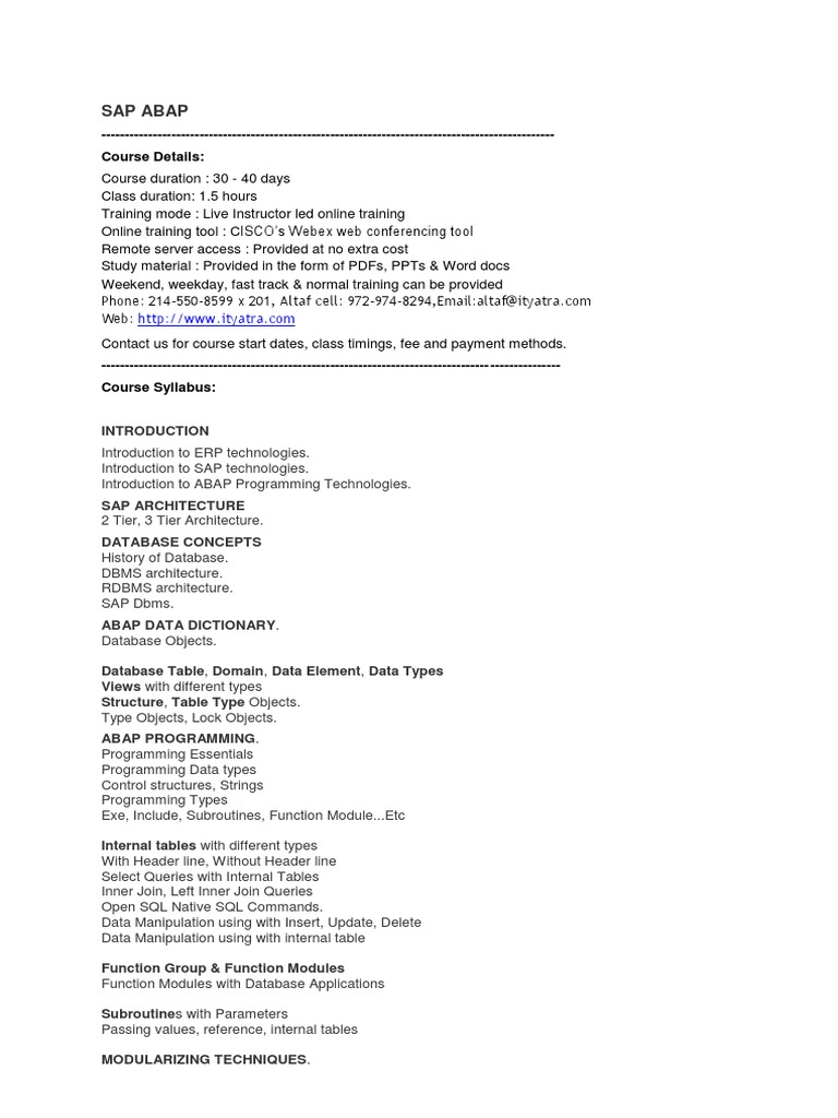 SAP ABAP Online Training Overview | PDF | Object (Computer Science ...