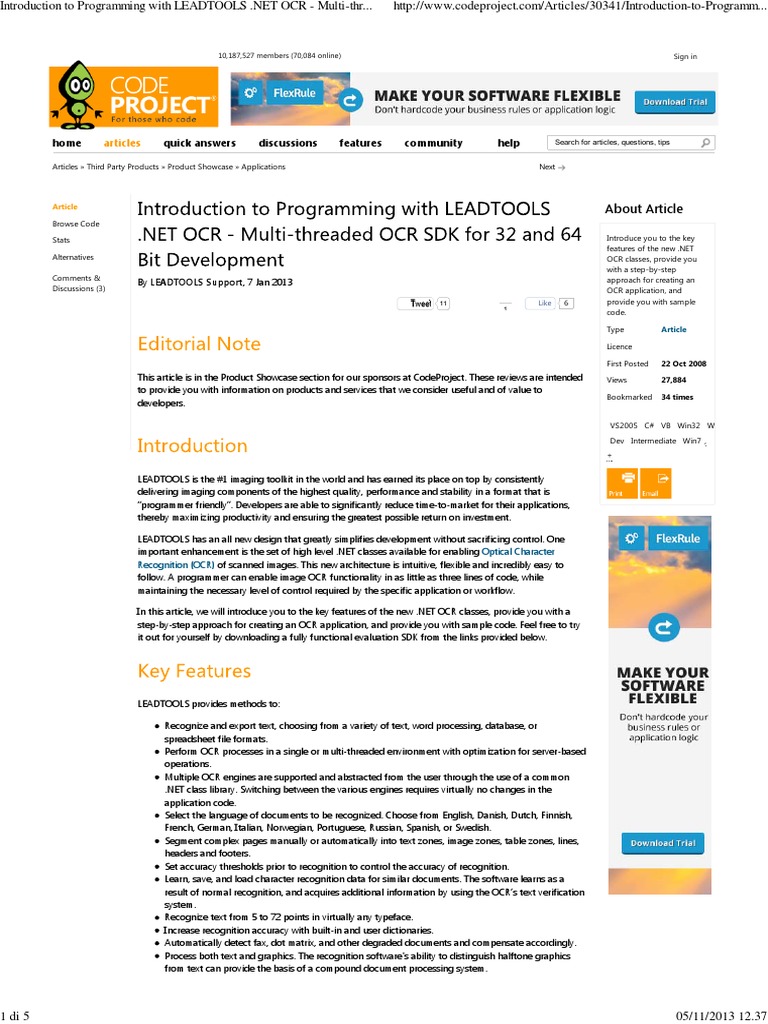LEADTOOLS .NET OCR Guide and Code | PDF | Optical Character Recognition ...