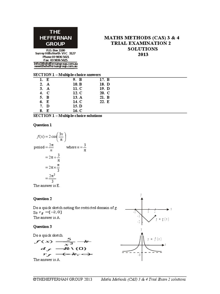 Maths Methods CAS 3 & 4 Exam Solutions | PDF | Slope | Calculus