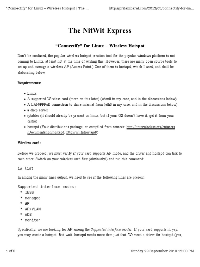 Creating a Wireless Hotspot on Linux | PDF | Linux | Internet Protocols