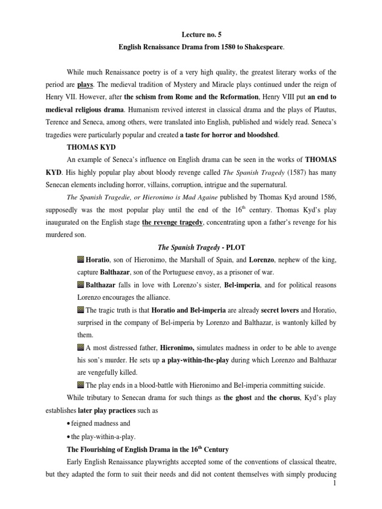 English Renaissance Drama Overview | PDF | Theatre | Entertainment ...