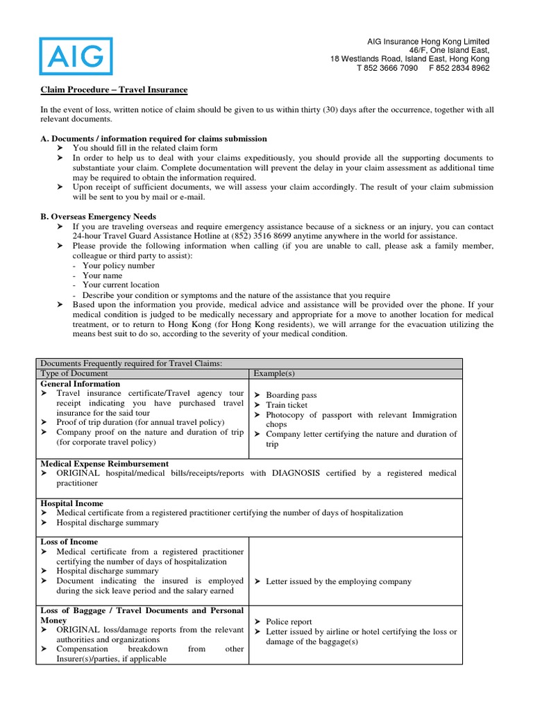 AIG TA Claim Procedure 2013 Mar PDF PDF Insurance Expense