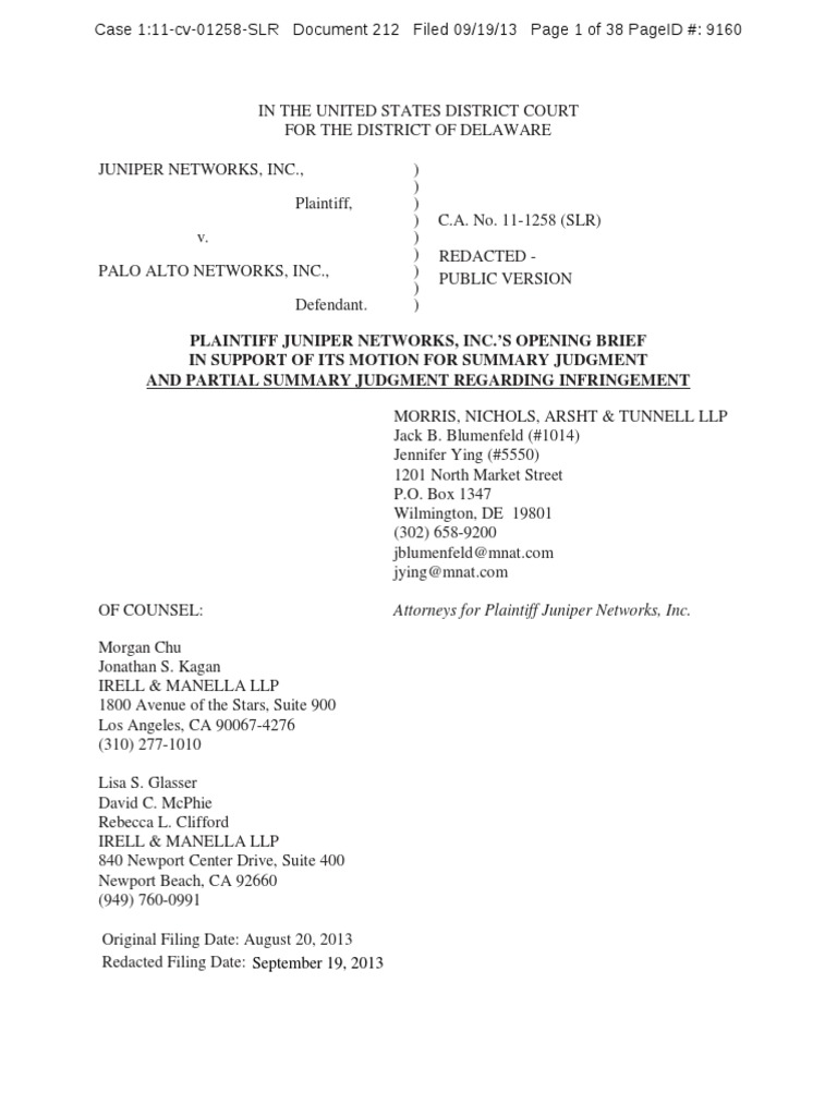 JNPR SJM Infringement PDF Summary Judgment Patent Infringement