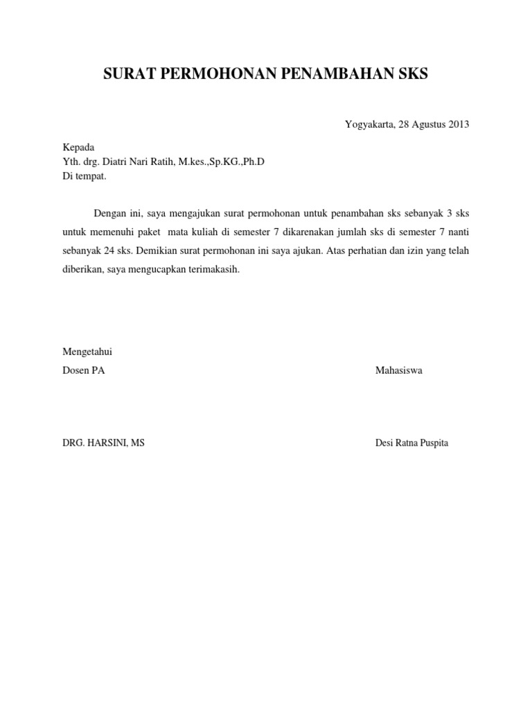 Surat Permohonan Penambahan Sks Pdf
