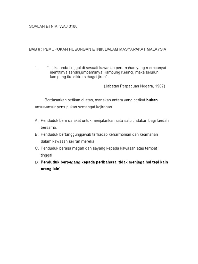Soalan Etnik Waj 3106 Pdf