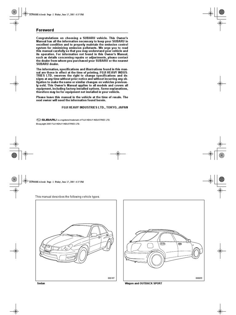 Instrukcja Obslugi Subaru Impreza 2006 [ENG] | Seat Belt | Airbag