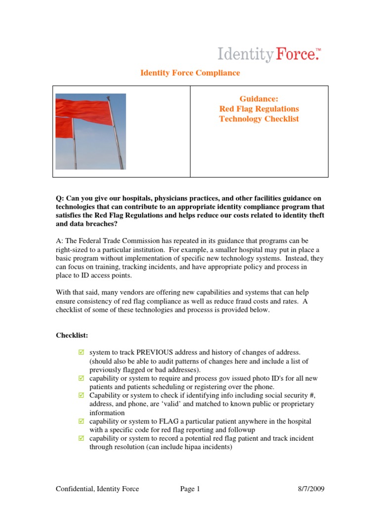 Identity Force Compliance Guidance Red Flag Regulations Technology