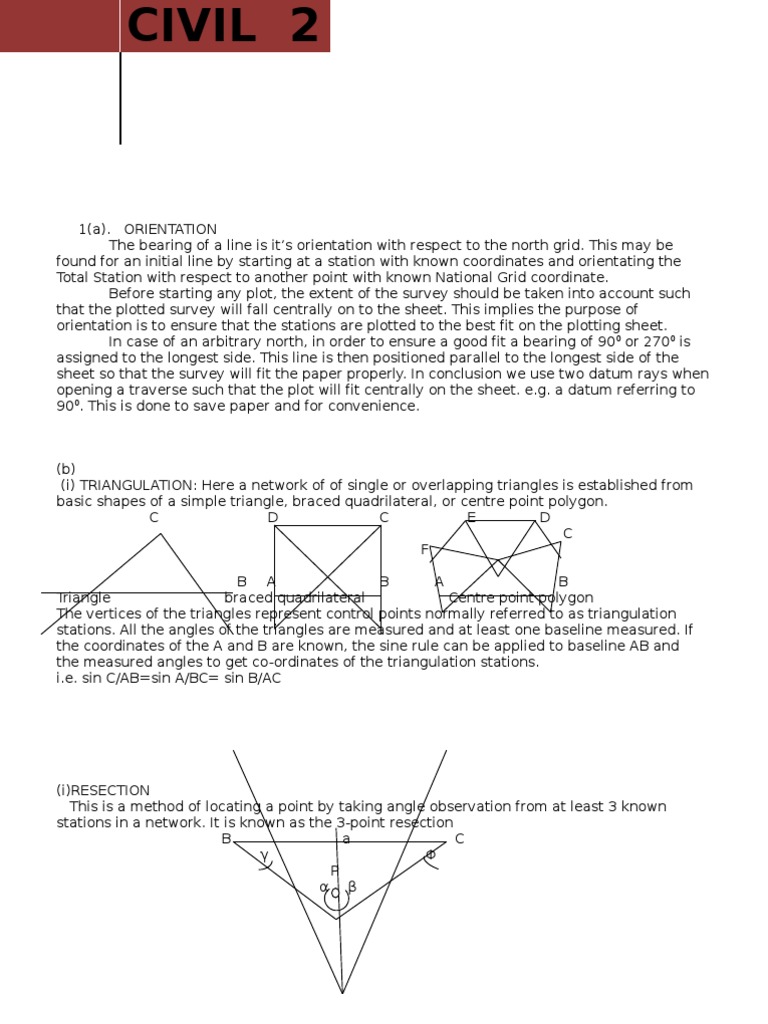 Survey Orientation and Triangulation Guide | PDF | Surveying | Triangle