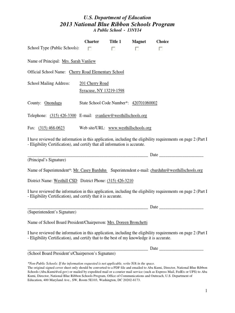 Cherry Road Elementary Blue Ribbon Application | PDF | Race And ...