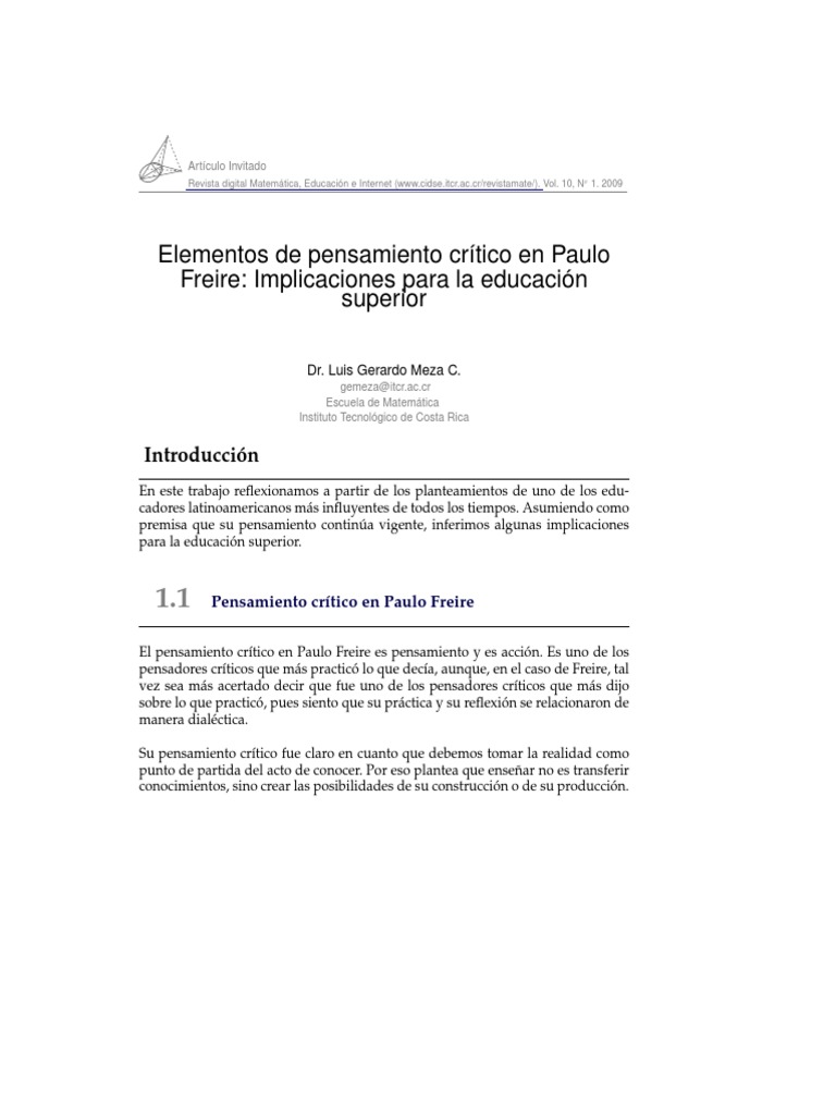 Pensamiento Critico en P FREIRE | PDF | Plan de estudios | Pensamiento ...